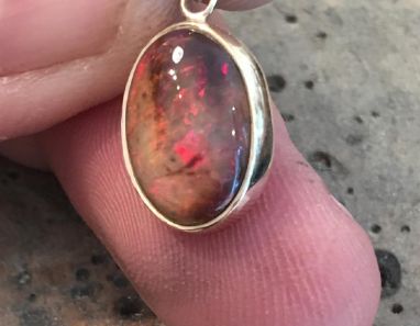 Bespoke handmade 9ct gold Black Opal pendant