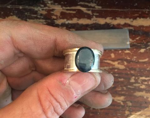 Handmade star sapphire silver and 9ct gold ring