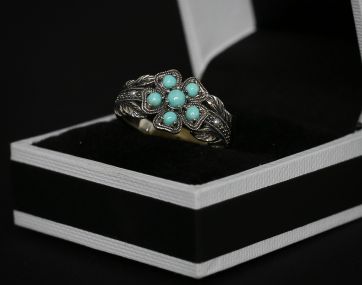Turquoise and Marcasite set Silver ring