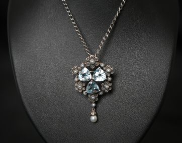 Topaz and Seed Pearl Silver vintage style pendant/brooch