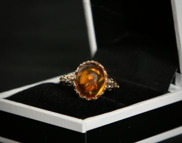 9 carat gold `gothic`style Amber ring