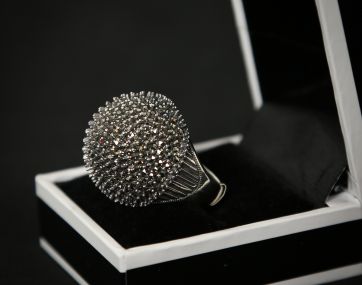 Heavy silver `spiked` ring set with Marcasite
