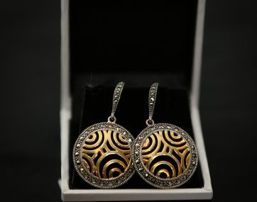 Silver and gold-on-silver filigree earrings with Marcasite